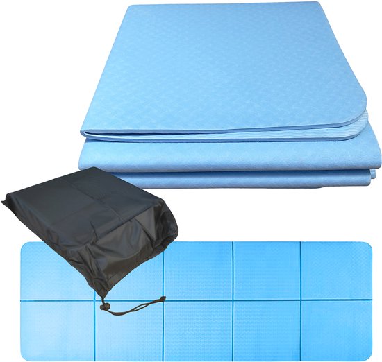 Yogamat antislip - 6 mm - opvouwbaar - met tas - blauw