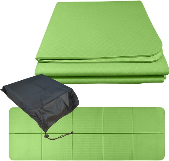 Yogamat antislip - 6 mm - opvouwbaar - met tas - groen van Yogamat