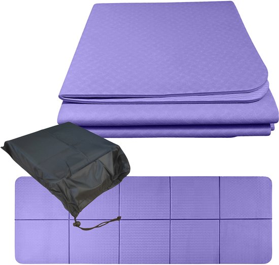 Yogamat antislip - 6 mm - opvouwbaar - met tas - paars van Yogamat