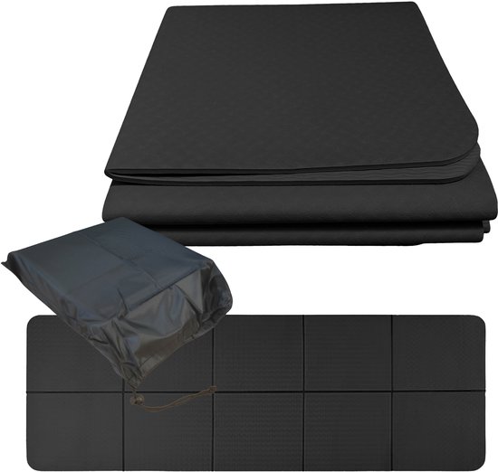 Yogamat antislip - 6 mm - opvouwbaar - met tas - zwart van Yogamat