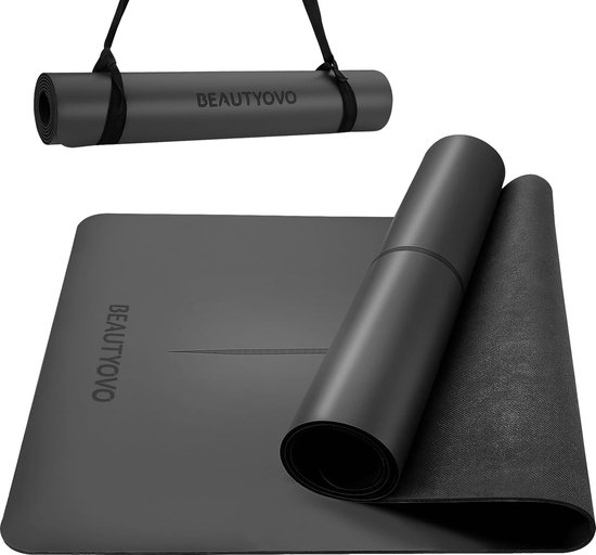 Yogamat antislip, ECO PU & natuurlijk rubber yogamat dik 4,5 mm, sportmat fitnessmat antislip met 2 in 1 yogaband, gymnastiekmat voor thuis en buitenshuis van Yogamat