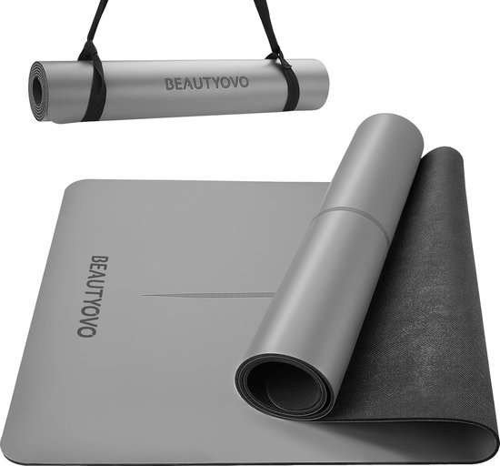 Yogamat antislip, ECO PU & natuurlijk rubber yogamat dik 4,5 mm, sportmat fitnessmat antislip met 2 in 1 yogaband, gymnastiekmat voor thuis en buitenshuis van Yogamat
