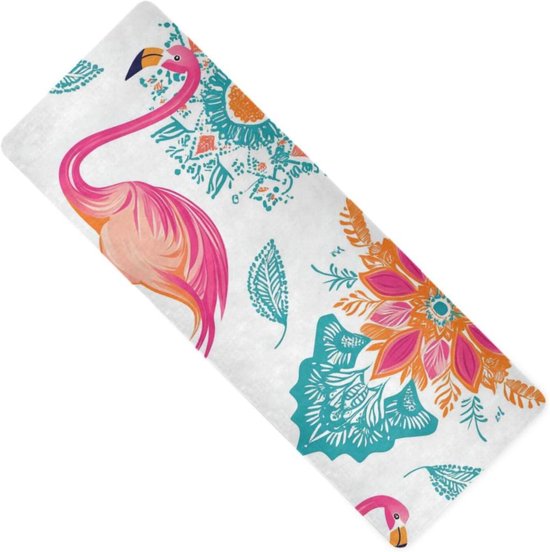 Yogamat Antislip - Fitnessmat Oefenmat - Yoga Oefenen - Natuurlijk Rubber - 180 x 66 cm - Bohemian Flamingo's Mandala's