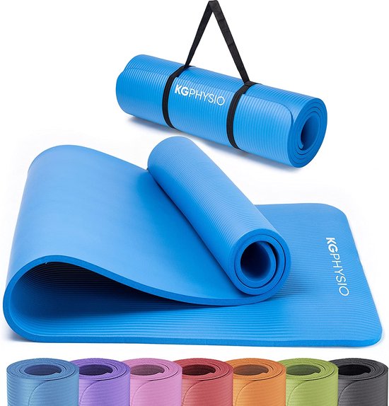 yogamat, antislip gymmat, gymmat, fitnessmat, oefenmat met draagriem, niet-giftige yogamat, ideaal voor thuissporten, fitness en yoga, 183 cm x 60 cm x 10 mm (blauw) van Yogamat