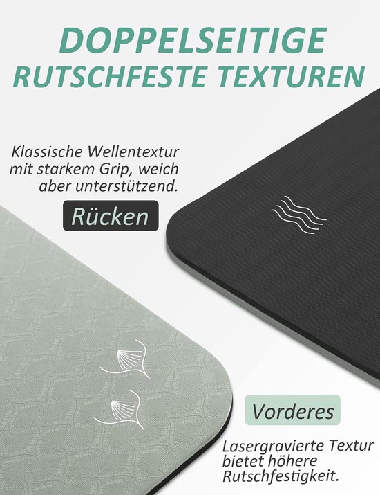 Yogamat, antislip, met draagriem, 6, 8 mm dikke yogamat, professionele sportmat, fitnessmat, antislip, TPE, pvc-gymnastiekmat voor thuis en buiten, trainingsmat voor workout van Yogamat