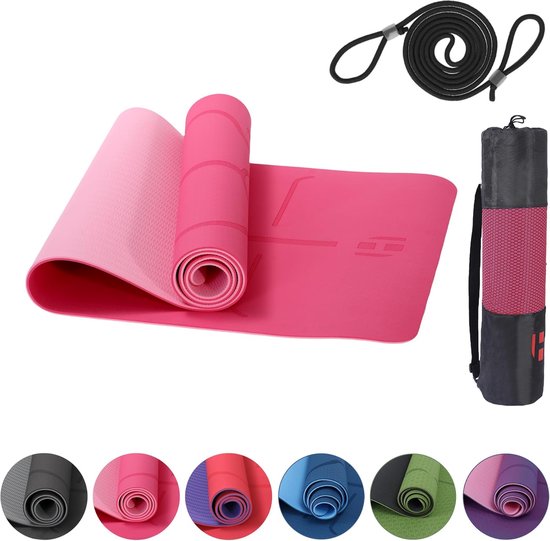 Yogamat Antislip - Sport Pilates Mat - Fitness Thuis Gym - Inclusief Draagriem Tas - 183x61 cm - roze