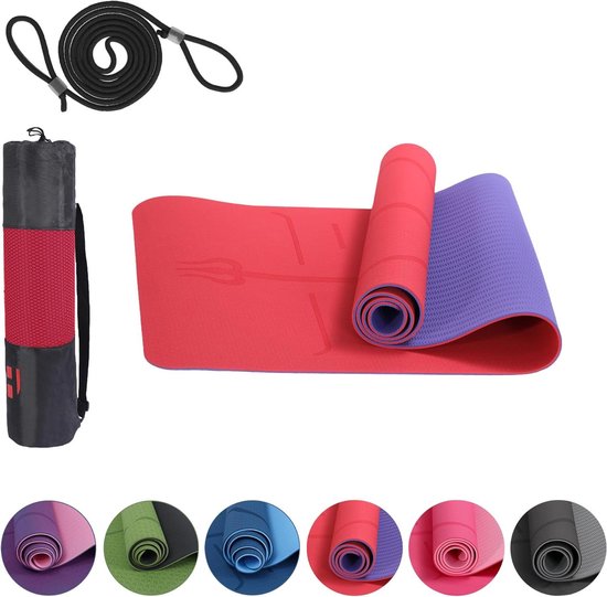 Yogamat Antislip - Sportmat Pilates - Fitness Thuis - Milieuvriendelijk Materiaal - 183x61 cm - rood