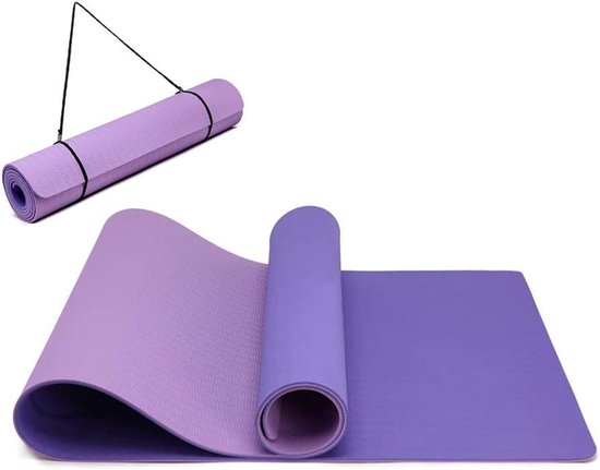 Yogamat antislip TPE-sportmat - milieuvriendelijk - 1 stuk - paars-lichtpaars - 183x61x0,6 cm