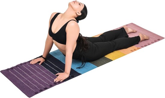 Yogamat Biologisch Katoen - Antislip Tapijt - Thuis Fitness - Handgeweven Kwaliteit - 24 x 72 inch - Chakra Energie
