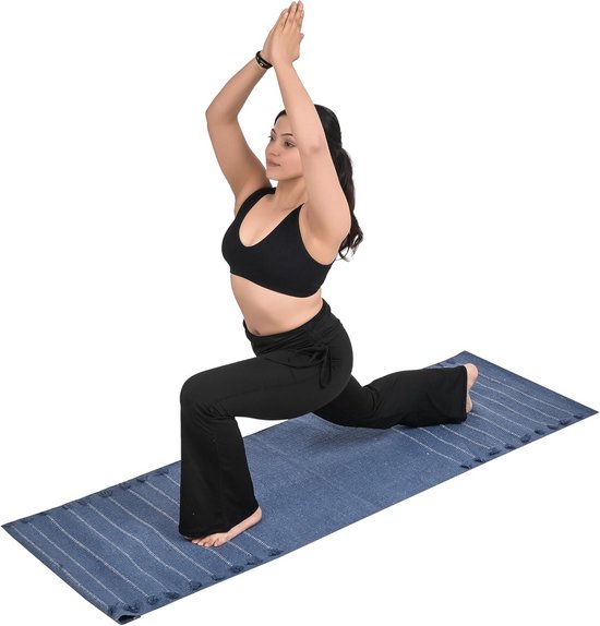 Yogamat Biologisch Katoen - Handgeweven Tapijt - Thuis Fitness - Antislip Oppervlak - 183 x 61 cm - Indigo Maan van Yogamat