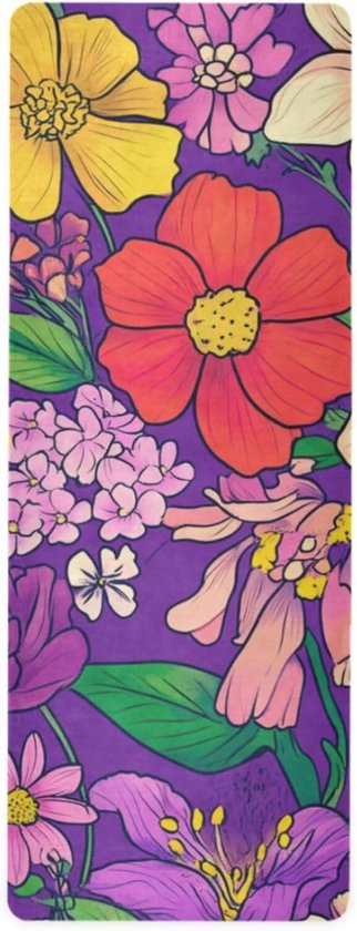 Yogamat Bloemen - Fitnessmat Oefenmat - Thuis Trainen - Antislip Natuurrubber - 71x26 Inch - Olieverf