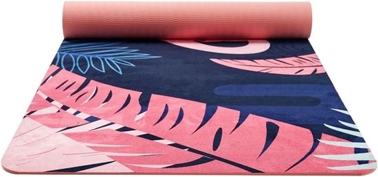 Yogamat Bloemprint - Pilates Mat Fitness Matras - Thuis Sporten - Eco-vriendelijk Antislip - 183cm x 61cm - Suede