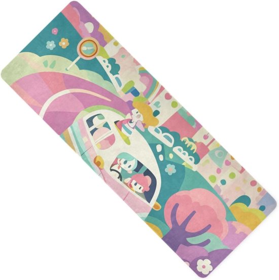 Yogamat Cartoon - Reismat Fitness - Sporten Binnen Buiten - Natuurlijk Rubber - 180 x 66 cm - Kleurrijk