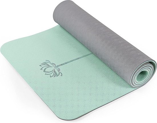 Yogamat Dames 1/3 "Fitness Mat voor Thuis Pilates - Matcha Groen-Grijs met Draagband. van Yogamat