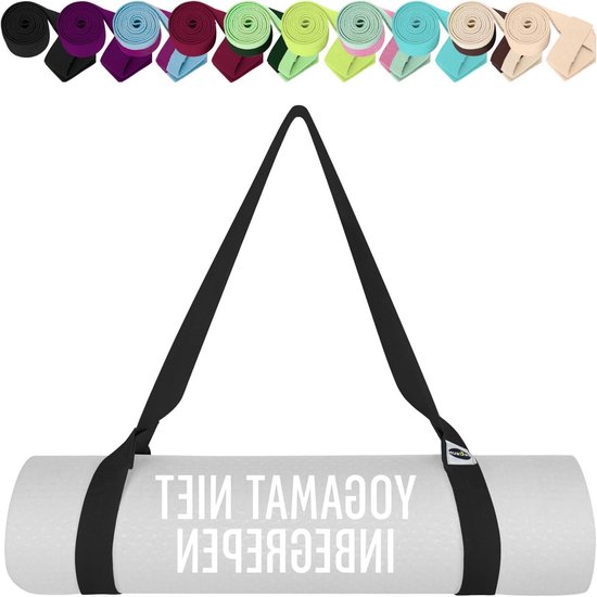 Yogamat Draagriem - Matbandje Matriem - Yoga Pilates Fitness - 2-in-1 Draagband Stretchband - 163 cm - Zwart van Yogamat