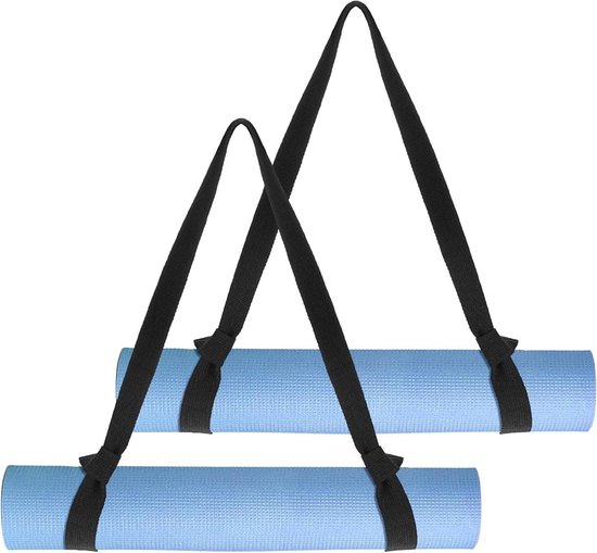 Yogamat Draagriem - Verstelbare Sling met Klapband - Gemakkelijke Houder - Duurzame Oefendrager - Oefenmatten Dragen - Zwart - Set van 2