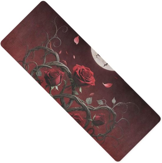 Yogamat Dun - Fitnessmat Oefenmat - Thuis Sporten - Antislip Rubber - 180x66 cm - Gothic Roos Nacht van Yogamat