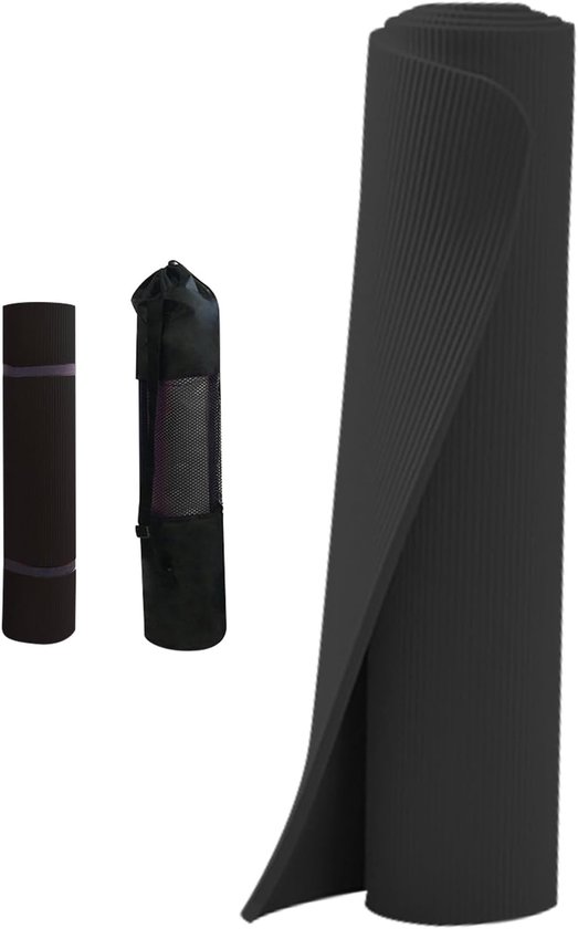 Yogamat Extra Dik - Fitnessmat Pilatesmat - Thuis Sporten Buiten - Antislip Schokabsorberend - 185x61cm 15mm Dik - Zwart