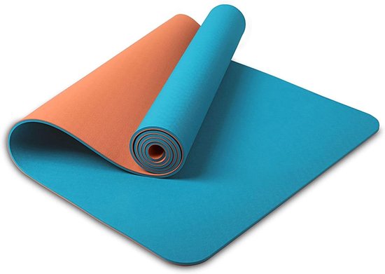 Yogamat Extra Dik - Oefenmat Fitnessmat - Thuis Sporten - Anti-Scheur Ontwerp - 183x60cm - Blauw Oranje van Yogamat