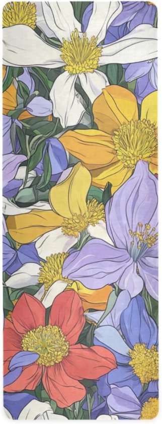 Yogamat - Fitness Handdoek - Thuis Workout - Antislip Grip - 180x66 cm - Bloemenprint