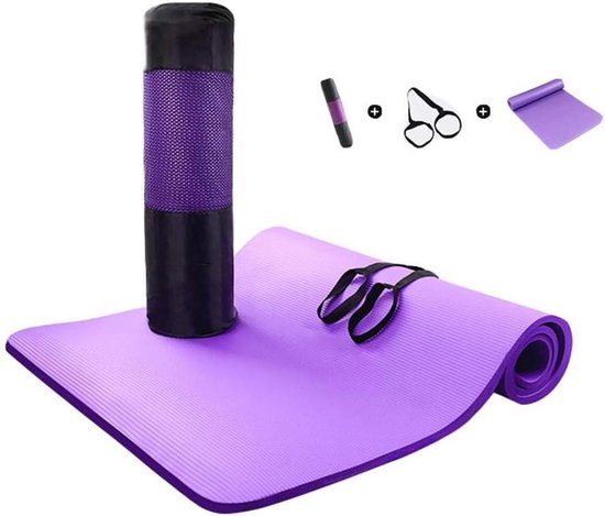 Yogamat - Fitness Pilates Mat - Sporten Thuis - Antislip Rubber - 185cm x 80cm - Paars