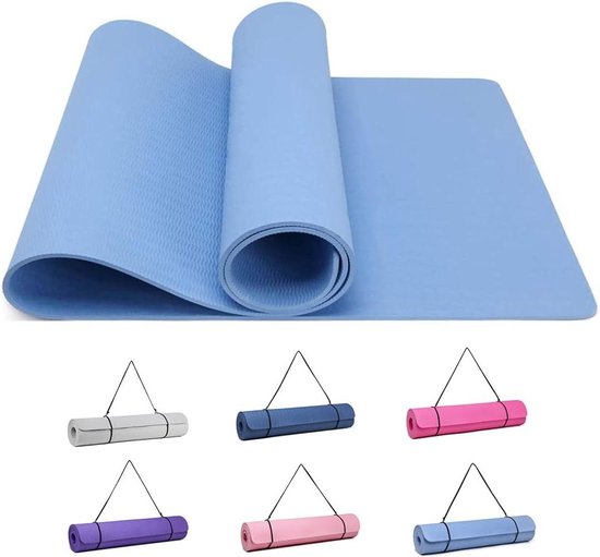Yogamat fitnessmat antislip trainingsmat sport turn pilates mat met draagriem 183 x 61 x 06 cm - blauw Yoga mat
