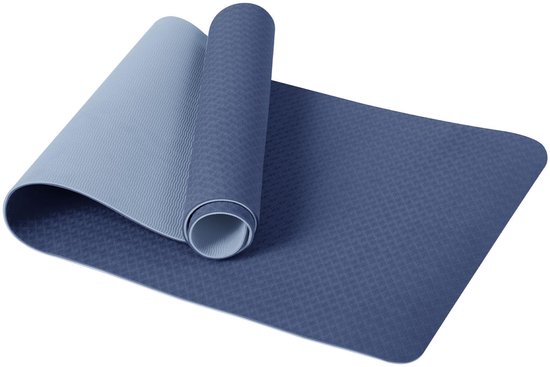 Yogamat, fitnessmat, antislip, trainingsmat, sport, turn, pilates, mat, vloerturnmat met draagriem, 183 x 61 x 0,6 cm (marine/blauw)