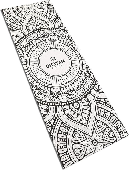 Yogamat Fitnessmat - Gymnastiekmat Anti-slip - Yoga Fitness - Uniek Mandala Design - 172x61x06cm - Zwart Wit