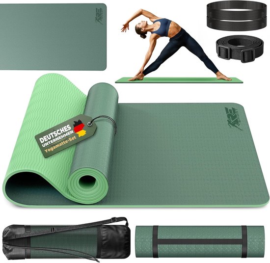 Yogamat Fitnessmat - Gymnastiekmat Trainingsmat - Comfortabel Sporten - Antislip Huidvriendelijk - 183 x 61 cm - Donkergroen Limoen