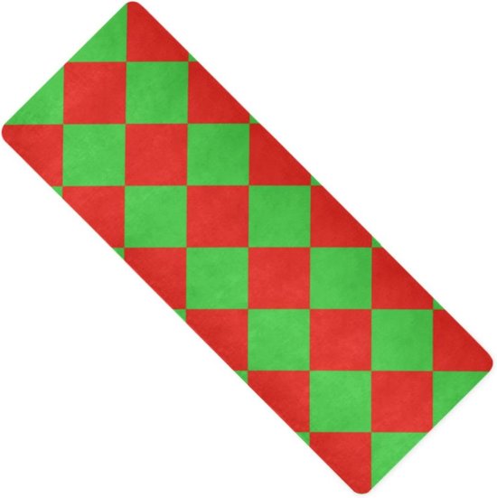 Yogamat - Fitnessmat Oefenmat - Buiten Sporten - Natuurlijk Rubber Antislip - 71x26 Inch - Rood Groen Plaid