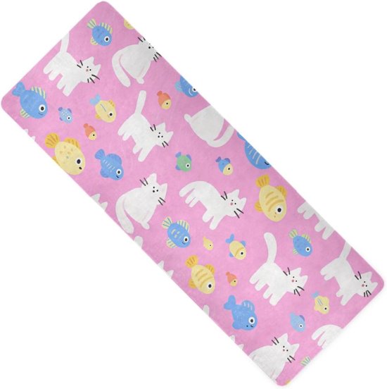 Yogamat - Fitnessmat Oefenmat - Thuis Sporten - Antislip Natuurrubber - 180 x 66 cm - Katten Vissen Print