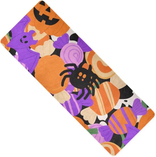 Yogamat - Fitnessmat Oefenmat - Thuis Sporten - Antislip Natuurrubber - 71x26 inch - Halloween Pompoen Spin