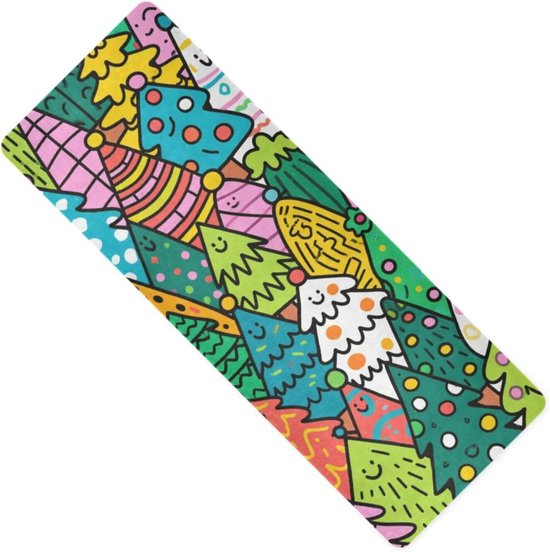 Yogamat - Fitnessmat Oefenmat - Thuis Sporten - Niet-giftig Antislip - 180x66 cm - Kerstboom Print van Yogamat