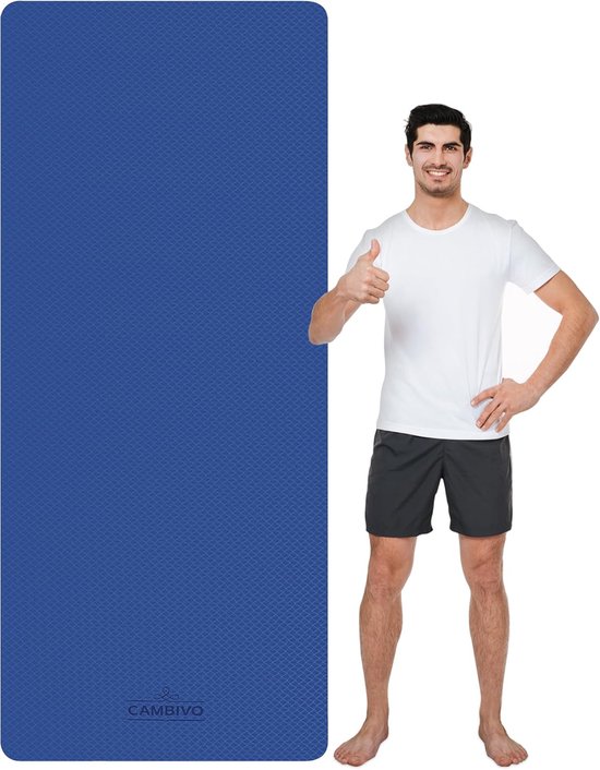 Yogamat - Fitnessmat Oefenmat - Training en Ontspanning - Extra Lang Breed - 213 x 81 cm - Donkerblauw Lichtblauw