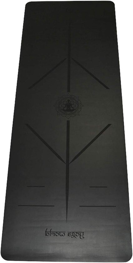 Yogamat - Fitnessmat Pilatesmat - Thuis sporten - Met uitlijning lijnen - 185x68cm - Zwart