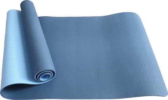 Yogamat - Fitnessmat - TPE - Eco Friendly - Non Slip - 183 x 61 x 0.6 cm - Dual Color [Blauw & Licht Blauw] van RISEUP