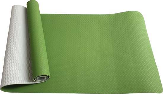Yogamat - Fitnessmat - TPE - Eco Friendly - Non Slip - 183 x 61 x 0.6 cm - Dual Color [Groen & Grijs] van Yogamat