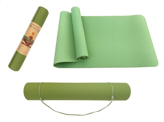 Yogamat - Fitnessmat - TPE - Eco Friendly - Non Slip - 183 x 61 x 0.6 cm - Groen van Merkloos