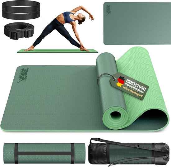 Yogamat Fitnessmat - Trainingsmat Gymnastiekmat - Comfortabel Sporten - Ftalaatvrij TPE Materiaal - 183 x 61 cm - Donkergroen Limoen van Yogamat