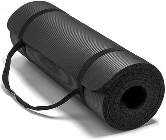 Yogamat - Fitnessmat van Schuim 10 mm - Antislip - Lichtgewicht met Draagriem - Geschikt voor Yoga, Pilates en Gymnastiek - 185x60x1 cm - Zwart