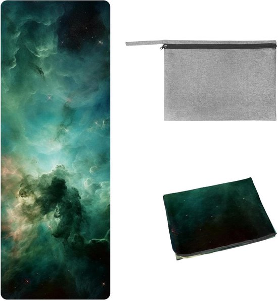 Yogamat handdoek - Antislip doek - Warme yoga - Sneldrogend materiaal - 180 x 60 cm - Groene melkweg van Yogamat