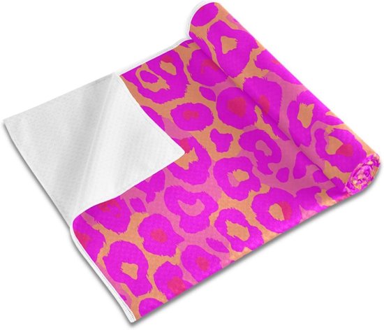 Yogamat Handdoek - Antislip Mat - Yoga Workout - Zweetabsorberend Suede - 73 x 27 inch - Neon Luipaard Magenta