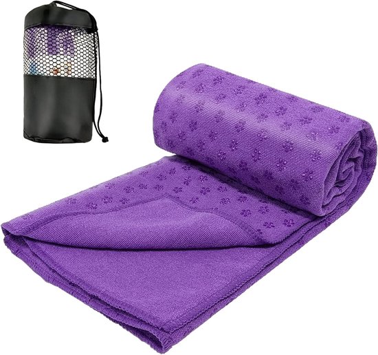 Yogamat handdoek antislip - Sneldrogend en ademend - 1 stuk - Paars - 183 x 63 cm van Merkloos