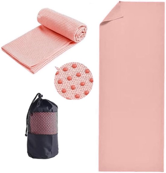 Yogamat Handdoek - Fitness Deken - Hot Yoga - Antislip Grip Deeltjes - 183 x 61 cm - Roze van Yogamat