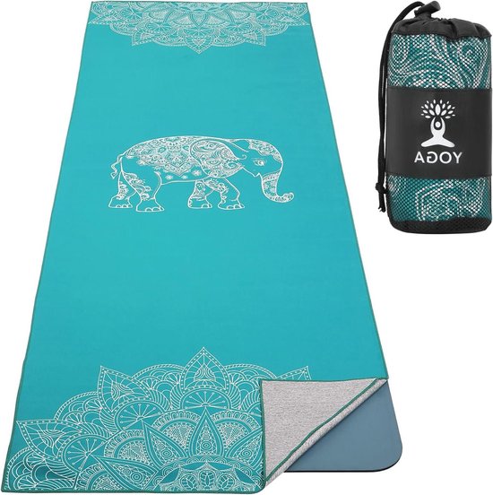 Yogamat handdoek met antislip drukpatroon en hoekzak voor yoga, pilates, gym en meerblauw picknick. Warm en sneldrogend.