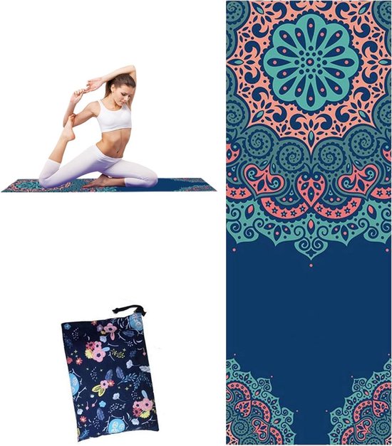 Yogamat Handdoek - Sport Handdoek - Intensieve Training - Anti-slip Onderkant - 185 x 66 cm - Grijs