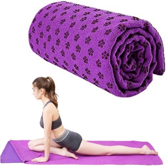 Yogamat handdoek - Yogamat - Yoga - Yoga handdoek antislip - Zweetabsorberende oefendeken - Opvouwbare yogamat - Yoga benodigdheden - 183*63cm - Donkerpaars - Polyester/hars
