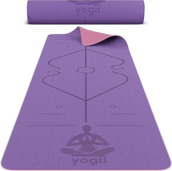 Yogamat, hoogwaardige pilatesmat van thermoplastisch elastomeer (TPE), milieuvriendelijk, antislip, fitness-, trainingsmat, 183 x 61 x 0,6 cm, paars/roze van Yogamat