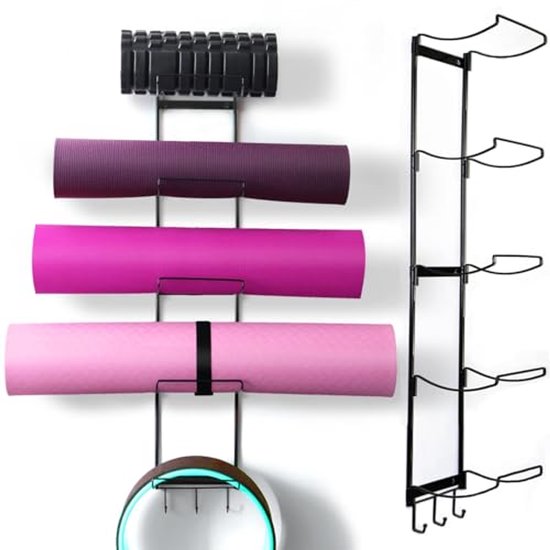 Yogamat Houder met 5 Laag en Wandmontage - Ruimtebesparend Opbergrek voor Yoga-accessoires