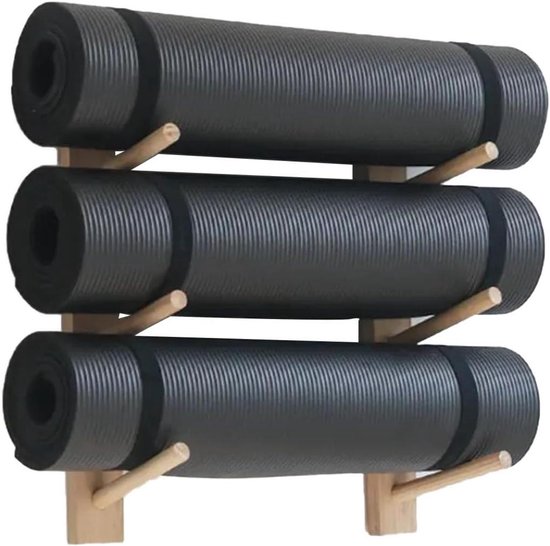 Yogamat Houder - Rek voor Mats - Sportuitrusting Organiseren - Robuust Houten Frame - Tot 9 Mats - Natuurlijk Hout
